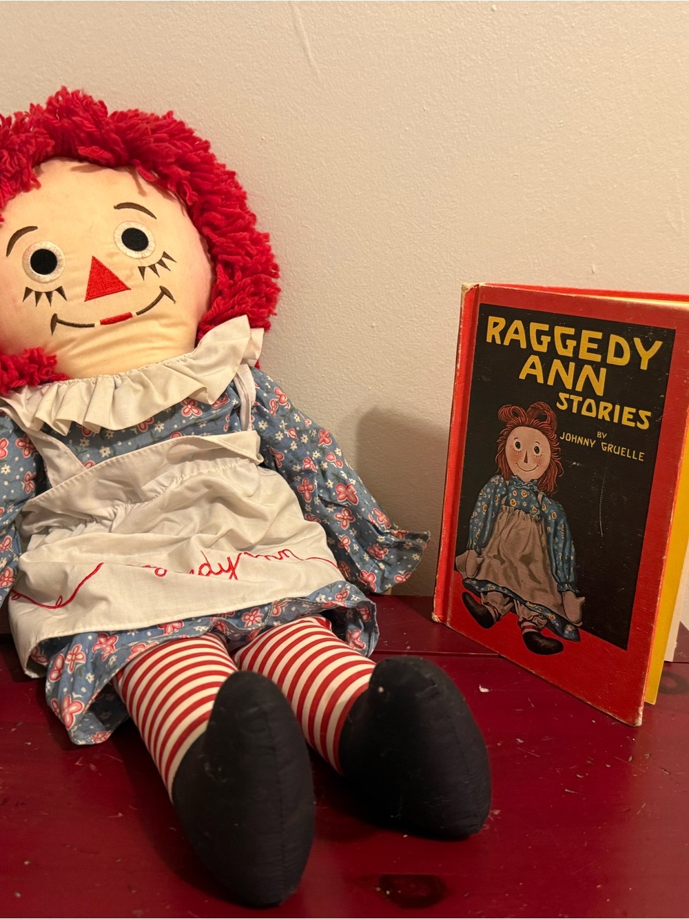 Raggedy Ann Doll with Blue Floral Dress and Red Hair